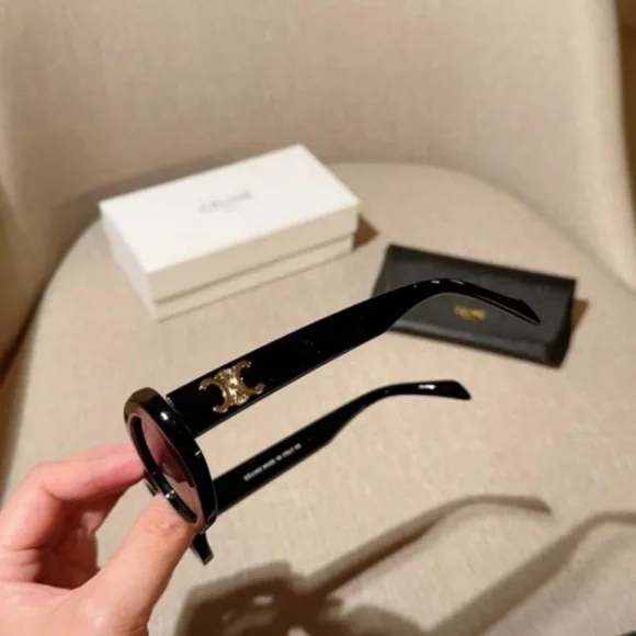 Celine Black Oval Sunglasses | SHOPBOP Chic Simple Designer Shades - Picture 7 of 8